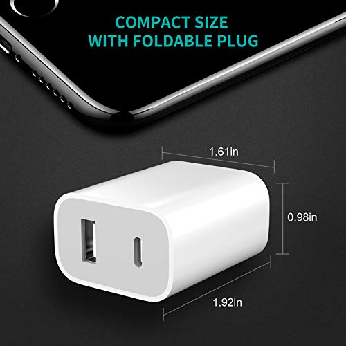DWH 2-Port Fast Charger with 18W USB C Power Adapter, USB C Charger, Compact Type C Wall Charger for 12/12Mini/12Pro/12Pro Max/11Pro Max/XR/X/SE/8/Pixel 4XL/3A XL/3/3XL/Note10/S10/S9 and More