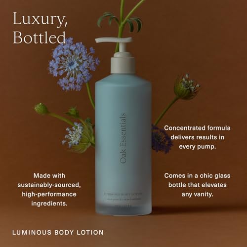 Oak Essentials Luminous Body Lotion, Hydrating Body Lotion for Women with Blue Tansy, Rose Oil, Shea Butter and Coconut Oil, Lightweight Moisturizer for Dry and Sensitive Skin, 10.1 Fl Oz