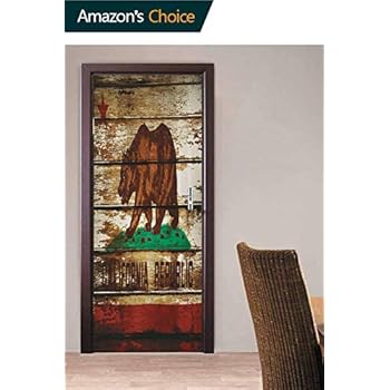 Vivid Door Stickers, California Flag Rustic Boards Door Stickers Mural Self Adhesive Wallpaper PVC 3D Wall Stickers, 30.3W x 78.7H Inches