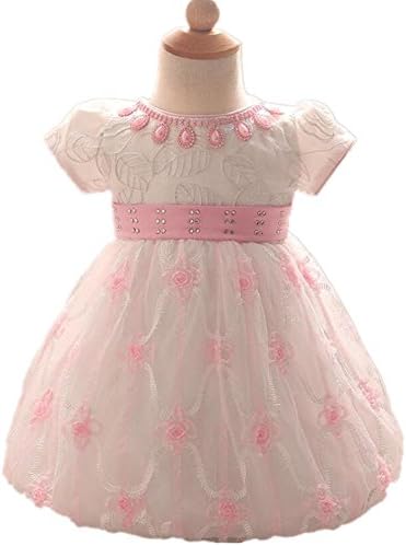 Wgwioo Gown Dresses Tulle Chiffon Flower Girls Dress Princess Kids Clothes Wedding Pageant Bridesmaid Christening Short Sleeve Birthday Party Costumes Children Skirt