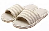 HW-GOODS Womens Khaki Stripe Open Toe Hemp Slippers