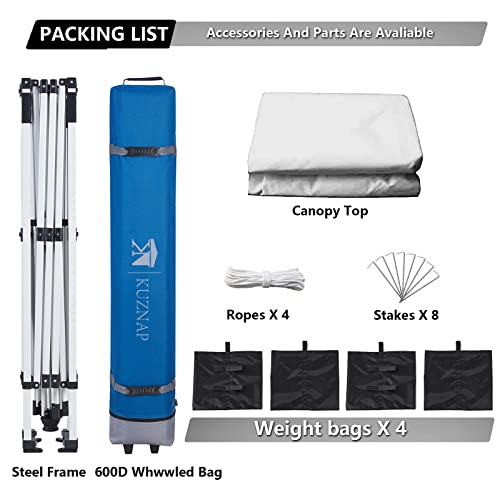 KUZNAP 10x10 Pop Up Canopy Tent with EZ Set-Up, Wheeled Bag & Sandbags - White Instant Outdoor Shelter image 8