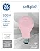 G E LIGHTING 97484 GE Light Bulb, 100W, Soft Pink, 2-Pack