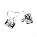 Spinningdaisy Dangling Classic Film Camera Earrings (Black with Silver FBA)