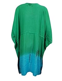 Mogul Women's Kaftan Dress Greeen Tie-Dye Sequin Embroidered Beach Cover up XXL