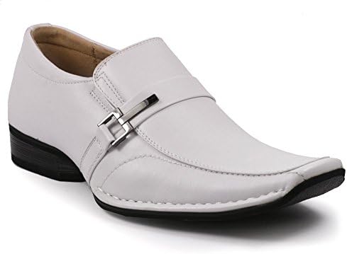 Magestik Men's Snow White Buckle Strap Slip On Loafers Dress Shoes (7.5)
