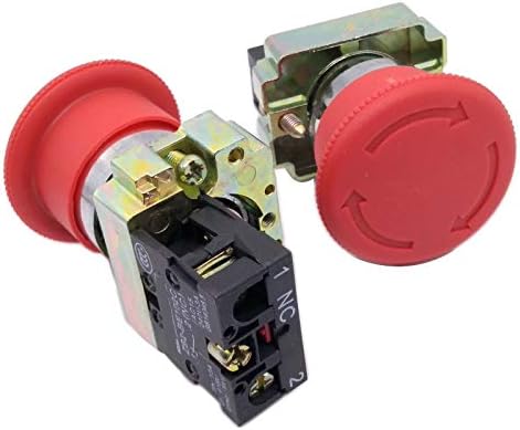 US Stock 2pcs XB2-BS542 RED Mushroom 1NC Emergency Stop Push-Button Switch
