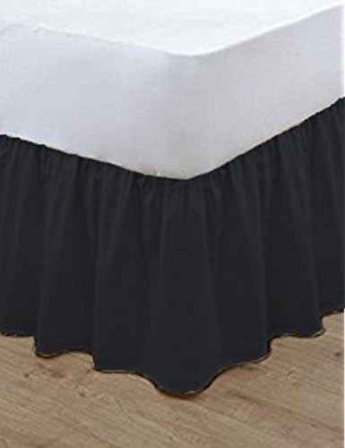 NZ Plain Dyed Poly Cotton Soft Frilled Base Valance Sheets Bed Sheets Covers (Single, Black)