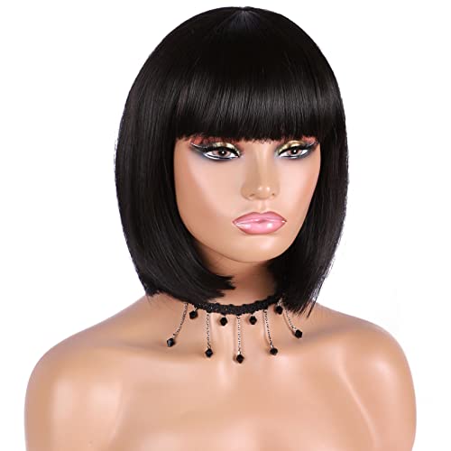 HHANYUDIE Bob Wigs Short Bob Wig with Bangs for Women Straight Bob Wigs for Cosplay Wig Synthetic Natural Looking Wigs (12\'\',Black)