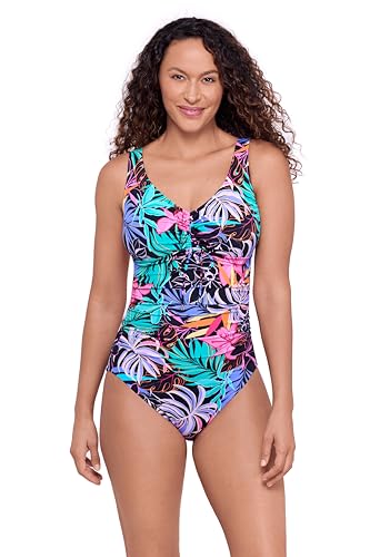 Aqua Green Women's Tummy Control Cinched V-Neck Side Shirred One Piece Swimsuit…