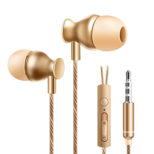 Amandaz 3.5mm in-Ear Stereo Headphones Headphones Subwoofer Music Metal Headphones Headphones Wired Headphones (Gold)