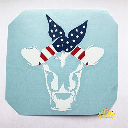 Cow with Patriotic Bandana Vinyl Decal for Car, Tumbler Cup or Laptop, 3.5 inches