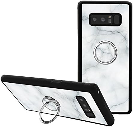 Universal Custom Grey Marble Samsung Galaxy Note 8 Phone Case Ring Holder Kickstand Rotational Heavy Duty Armor Protective Soft TPU Bumper Shell Cover for Samsung Galaxy Note 8