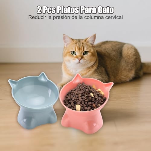 XJZWHN 2 Pcs Platos para Gato, Cuenco Elevados para Gato con 15° Inclinación Diseño Ergonómico, Proteger la Columna Cervical, Inclinable Tazón para Gatos, Cachorro