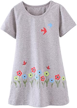 KINYBABY Girls Sleepwear Cute Cotton Nightgown Pajamas Nightwear Sleep Dress Grey 11-12 Years/160cm