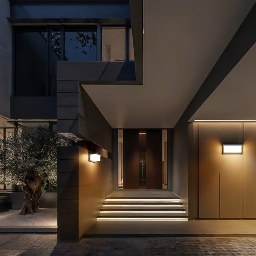 Klighten 2 x Outdoor LED Wall Sconces, 24W 3000K, IP65 Waterproof Indoor/Outdoor Wall Light Rectangular Aluminum Wall Light for Driveway, Garden, Patio, Etc, Anthrazit…