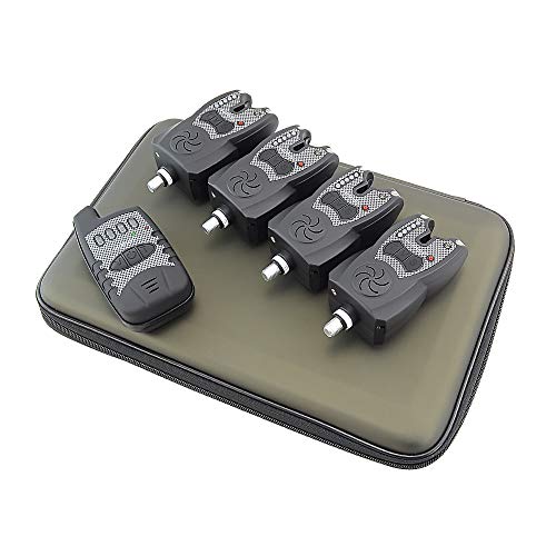 Hirisi Tackle Ensemble De Pêche à La Carpe Système D’alarme Sans Fil Avec Récepteur Et 1 + 4 bandes Lumineuses Led
