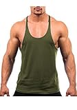 Men Fashion Blank stringer Y BACK cotton gym sleeveless shirts tank t,White (L, Army Green)