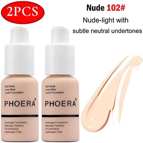 2PCS Matte Oil Control Concealer Foundation Cream,30ml Natural Moisturizing Highlighting Long Lasting Waterproof Matte Liquid Foundation (102 Nude)