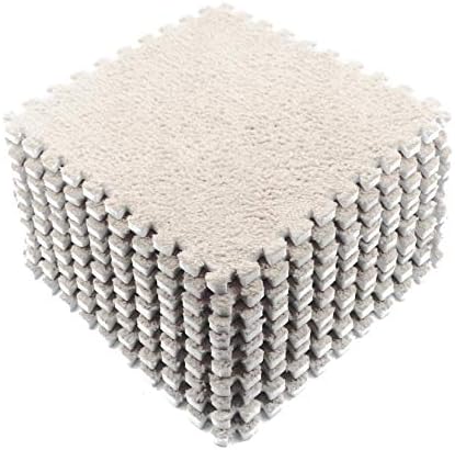 YINO Puzzle Exercise Play Mat with EVA Foam Interlocking Floor Tiles, Soft Plush Padding Carpet Area Rug for Floor Protective, Gym, Baby Play, Yoga (10 pieces) (White)