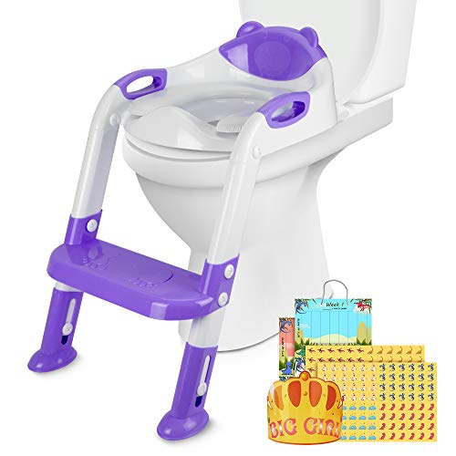 PITAYA Potty Training Seat with Step Stool Ladder,Comfortable Safe Potty Seat with Anti-Slip Pads Ladder ,Potty Training Toilet for Kids Boys Girls Toddlers,with Potty Training Champion Card(Purple) - Thumbnail 7