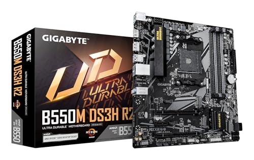 Gigabyte B550M DS3H R2 Motherboard - AMD Ryzen 5000 CPUs, 5+3 Phases VRM, up to 4733MHz DDR4 (O.C.), 1xPCIe 4.0 + 1xPCIe 3.0 M.2, 1GbE LAN, USB 3.2 Gen 1
