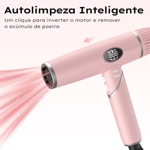 GOKOCO Secador de Cabelo Dobrável de Alta Velocidade,Bivolt,GD045 Motor Brushless 110.000 RPM,Íons Negativos,4 Temperaturas,3 Velocidades,com Difusor e Bicos Modeladores para Viagem,Ouro