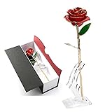 24k Gold Rose Flower,Best Romantic Gift For Christmas's Day, Valentine’S Day, Mother'S Day, Birthday Gift ,Anniversary Gift.24K Gold Dipped Long Stem Rose With Moon-Shape Stand By K_LUCKYI