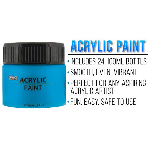 U.S. Art Supply 24 Color Acrylic Paint Set, 3.3 Fl Oz (Pack of 24), Professional Artist Bright and Vivid Opaque Colors