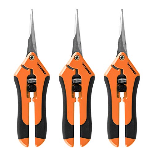 VIVOSUN 3-Pack 6.5 Inch Gardening Hand Pruner Pruning Shear with Straight Stainless Steel Blades Orange