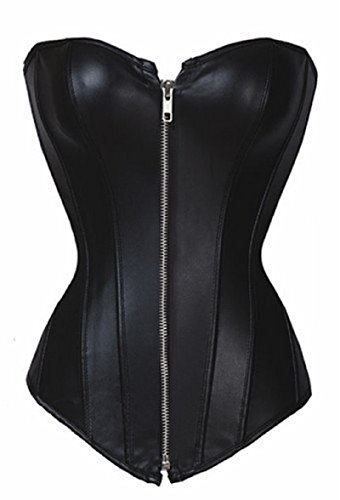 Bslingerie® Ladies Classic Faux Leather Shapewear Overbust Corset (S, Black)