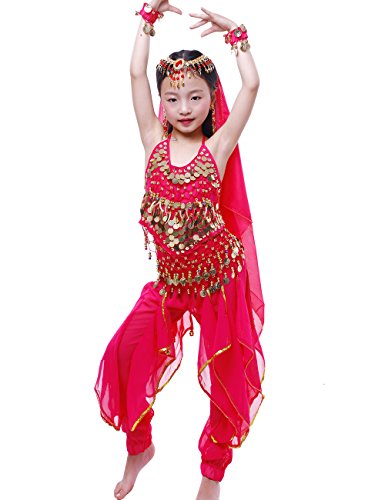 Astage Girls Oriental Belly Dance Sets All accessories Hotpink L(Fits 8-10 Years)