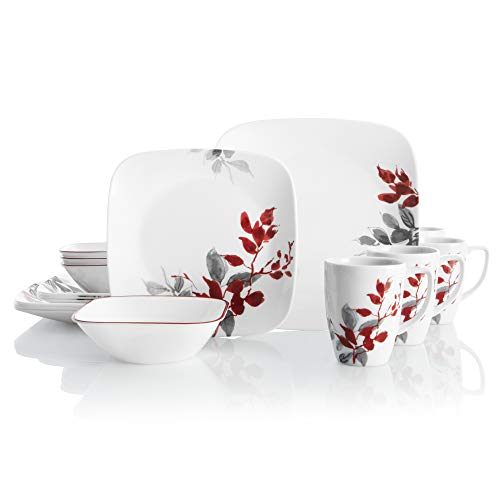 Corelle Boutique Square Kyoto Leaves 16Piece Dinnerware Set, Service