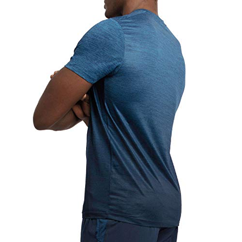 Alive Men's Tee Shirt Active Quick Dry Workout Short Sleeve Shirts Crew Neck (Large, Estate Blue Heather/Midnight Dip)