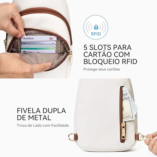 BOSTANTEN Bolsa tiracolo feminina pequena de couro PU com alça larga ajustável, proteção RFID, bolsos múltiplos e bolso traseiro antifurto