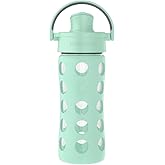 Lifefactory 12-Ounce Glass Water Bottle with Active Flip Cap and Protective Silicone Sleeve, Mint