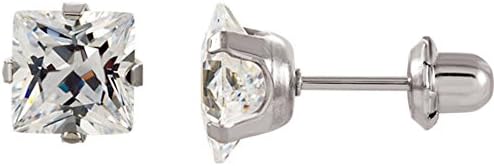 3mm Square Cubic Zirconia Stainless Steel Piercing Earrings