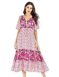 R.Vivimos - Vestido de manga corta para mujer, cuello en V, algodón, botones florales