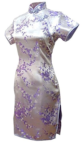 Blesky Women's lilac Floral Mini Chinese Evening Dress Cheongsam