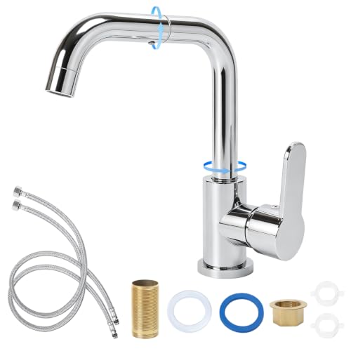 Minnhua Grifo Lavabo/Cocina 360°Giratorio Acero Inoxidable 304 Cromado | Mezclador Monomando de Baño Alto Grifo de Baño con Altura 175MM Agua Fria y Caliente con 60CM Manguera para Lavabo Cocina