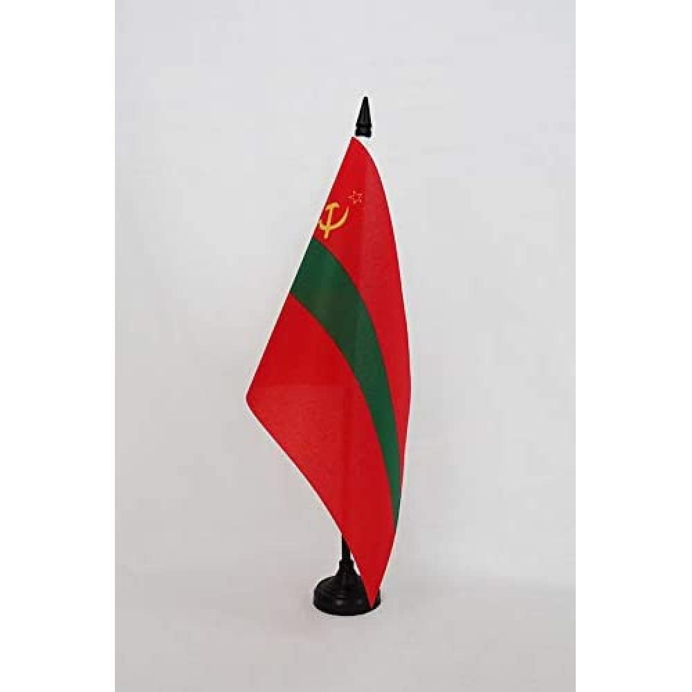 AZ FLAG Moldavian Soviet Socialist Republic Table Flag 5'' x 8'' - Moldavia SSR Office Decoration 100% Polyester 21 x 14 cm - Mini Desk Flag with Pole and Black Plastic Base