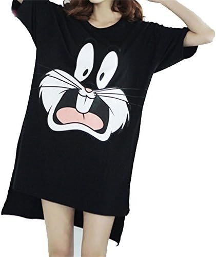 Prapra Duck Cat Print Cotton Long T-shirts Plus Size Harajuku Oversized Loose Cute Casual Tee Tops XL-4XL
