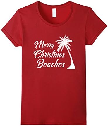 Women's Popular Merry Christmas Beaches Palm Tree T-Shirt Large Cranberry
