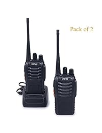 hesenate ht-u666 Radio de dos vías UHF: 400 470 MHz 16 canales recargable profesional transceptor walkie talkie de linterna LED (paquete de 2)