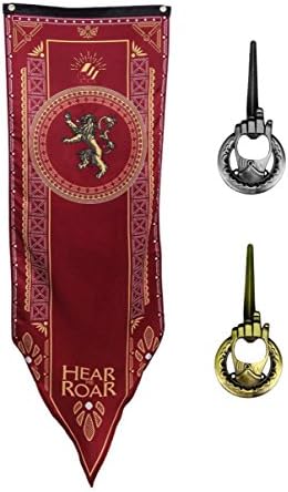 Game Of Thrones House Lannister Tournament Banner 18 x 60 With BONUS GIFT | Includes a Hand of The King Bottle Opener (Bronze)