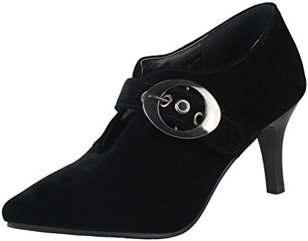 Agodor Womens Kitten Heel Pointed Toe Ankle Boots Classic Court Shoes with Buckles Black