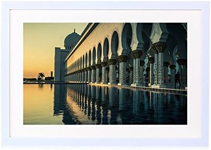 The Grand Mosque In Abu Dhabi At Sunset - Art Print White Wood Framed Wall Art Picture 20x14 inches Framed