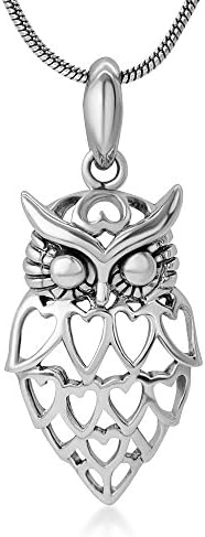 925 Sterling Silver Open Lovely Heart Owl Wisdom Bird Pendant Necklace for Women, 18” Chain