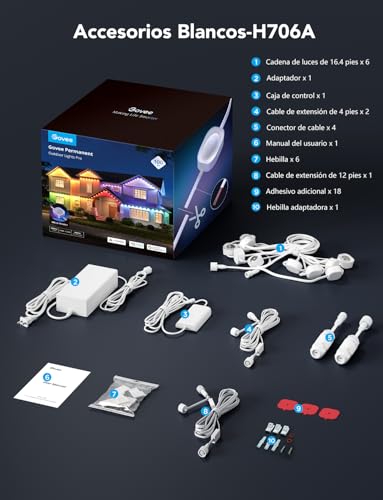 Govee - Luces permanentes para exteriores Pro, 100 pies con 60 luces LED RGBIC para iluminación diaria y acentuada, 75 modos de escena para decoración al aire última intervensión, IP67 impermeable