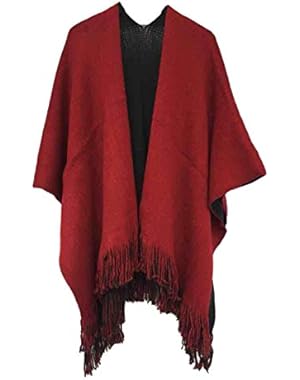 Womens Winter Solid Knitted Cashmere Poncho Capes Shawl Sweater